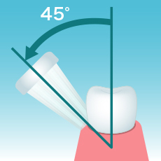 ポイント1 ハブラシを当てる角度は45度!歯周病プラークを除去する、毛先みがきをマスター